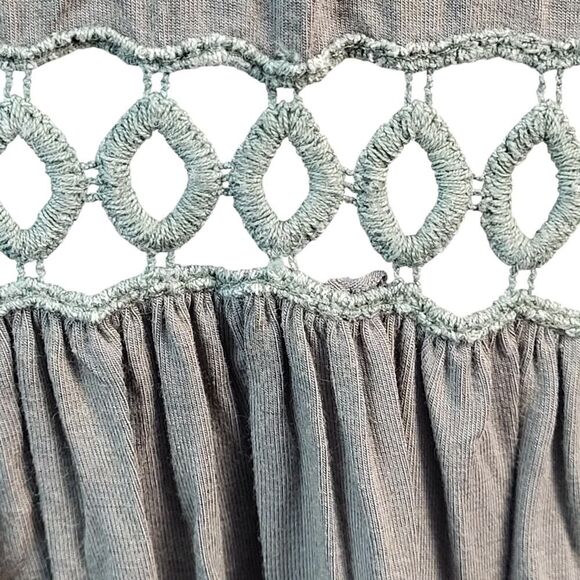 NEW POL Small Olive Tunic Top Cotton Blend Crochet Lace Eyelet Peplum Tie Neck - Picture 10 of 16